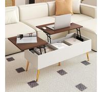COSTWAY Table Basse Relevable, Table Basse Salon avec 2 Compartiments Cachés, 5 Pieds en Métal Robuste, Levage à Vérin à Gaz, pour Salon, Bureau, 111 x 48 x 40-53,5 cm (Blanc)