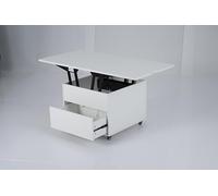 COSTWAY Table Basse Relevable, Table de Salon 3 en 1 Pliante, Plateau Extensible, Rangement Caché, Tiroir, Roues Verrouillables à 360°, Style Moderne, pour Salon, Bureau, Salle à Manger (Blanc)