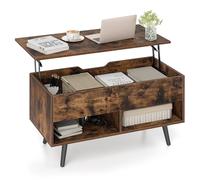 COSTWAY Table Basse Relevable, Table de Salon avec Rangement Caché, Compartiments Ouverts, Levage Pneumatique, pour Salon, Bureau, Chambre (Marron Rustique)