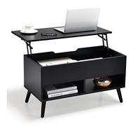 COSTWAY Table Basse Relevable, Table de Salon avec Rangement Caché, Compartiments Ouverts, Levage Pneumatique, pour Salon, Bureau, Chambre (Noir, 80 x 40 x 44,5 cm)
