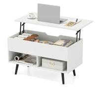 COSTWAY Table Basse Relevable, Table de Salon avec Rangement Caché, Compartiments Ouverts, Levage Pneumatique, pour Salon, Bureau, Chambre (Blanc)