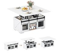 COSTWAY Table Basse Relevable, Table de Salon Extensible 3 en 1, 2 Portes Coulissantes Grange, Étagères Ouvertes, Rangement Cachés, Design Convertible Multifonction, pour Salon (Blanc)