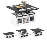 COSTWAY Table Basse Relevable, Table de Salon Extensible 3 en 1, 2 Portes Coulissantes Grange, Étagères Ouvertes, Rangement Cachés, Design Convertible Multifonction, pour Salon (Noir)
