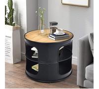 CostwayTable Basse Ronde avec Structure en Métal Inclus Etagères de Rangement à 3 Niveaux Style Industriel