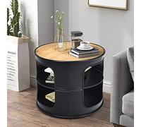 COSTWAY Table Basse Ronde avec Structure en Métal, Inclus Etagères de Rangement à 3 Niveaux, Style Industriel, Idéal pour Salon, Chambre, Balcon etc.