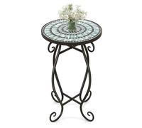 COSTWAY Table Basse Ronde de Jardin avec Plateau Mosaïque en Carreaux de Céramique, Table d'Appoint d'Extérieur pour Balcon Piscine