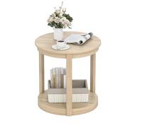 COSTWAY Table Basse Ronde, Petite Table de Salon 2 Niveaux, Pieds en Bois de Caoutchouc, Style Rustique, Bout de Canapé pour Salon, Chambre (Chêne)