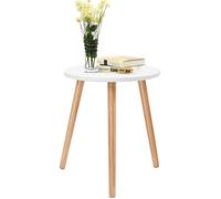 COSTWAY Table Basse Ronde Style Scandinave Moderne en MDF et Bois de pin Dim. Ø40 x 48H Blanc pour Salon, Chambre et Balcon