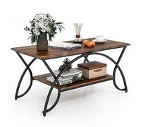 COSTWAY Table Basse Salon Rectangulaire 2 Niveaux, Table Basse avec Cadre en Métal Noir, 2 Plateaux Design Rustique, Style Industriel, 100 x 50 x 45 cm(Marron Rustique)