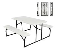 COSTWAY Table Camping avec 2 Bancs Pliable - 4 à 6 Personnes- pour Pique-Nique-Camping Blanc