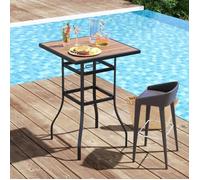 COSTWAY Table Carrée de Jardin 70 cm, Trou de Parasol de 39 mm, Table Haute de Bar pour Cour Patio Porche Bord de Piscine