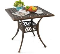 COSTWAY Table Carrée de Jardin en Aluminium Coulé, Trou pour Parasol de 4,8 cm, pour 4 Personnes, pour Porche, Piscine, 80×80×75cm