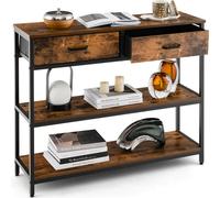 COSTWAY Table console 100cm avec 2 tiroirs en tissu, 3 niveaux Table d'appoint avec structure métallique, Table d'entrée anti-basculement, Vintage