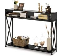 COSTWAY Table console à 2 niveaux avec compartiments ouverts, table d'entrée en bois, étagère sur pied, table d'appoint pour l'entrée, le salon et la chambre à coucher, 120 x 23 x 79 cm (Noir)