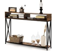 COSTWAY Table console à 2 niveaux avec compartiments ouverts, table d'entrée en bois, étagère sur pied, table d'appoint pour l'entrée, le salon et la chambre à coucher, 120 x 23 x 79 cm (Marron)
