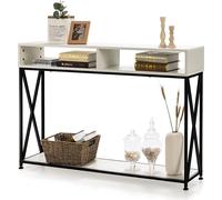 COSTWAY Table console à 2 niveaux avec compartiments ouverts, table d'entrée en bois, étagère sur pied, table d'appoint pour l'entrée, le salon et la chambre à coucher, 120 x 23 x 79 cm (blanc)