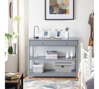 COSTWAY Table console à 3 niveaux avec tiroir, table d'entrée en bois, étagère sur pied, table d'appoint pour entrée, salon et chambre à coucher, 100 x 30 x 80 cm (Gris)
