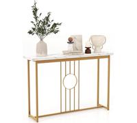COSTWAY Table console aspect marbre, table d'appoint étroite avec piètement métallique & repose-pieds réglables, table basse d'entrée moderne pour salon, entrée, 120 x 30 x 80,5 cm
