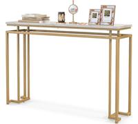 COSTWAY Table console aspect marbre, table d'entrée étroite, table d'appoint avec cadre métallique, table d'entrée pour hall d'entrée, salon, couloir, 120 x 30 x 80,5 cm, or