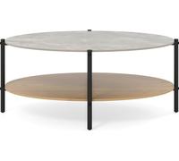 COSTWAY Table console avec plateau en marbre artificiel, table basse avec cadre métallique, table de foyer élégante avec repose-pieds réglables
