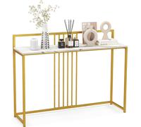 COSTWAY Table console bois effet marbre, table d'appoint avec structure en métal doré, table d'entrée moderne, 120 x 32,5 x 88cm (Blanc)