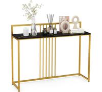 COSTWAY Table console bois effet marbre, table d'appoint avec structure en métal doré, table d'entrée moderne, 120 x 32,5 x 88cm (Noir)