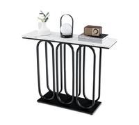 COSTWAY Table Console, Console Meuble Entrée en Faux Marbre, Design Ovale Moderne, Cadre en Métal Noir, Kit Anti-Basculement Inclus, pour Entrée, Couloir, Salon, 100 x 30 x 80 cm