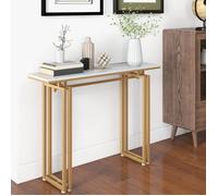 COSTWAY Table Console, Effet Marbre - 110 x 30 x 81 CM, Meuble d'Entrée de Style Scandinave Cadre en Métal Or