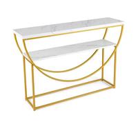 Costway Table Console Effet Marbre À 2 Niveaux - Cadre Métallique Or De Style Scandinave Moderne 120 X 30 X 80,5 Cm (L X L X H) Blanc