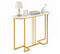 COSTWAY Table Console Effet Marbre, Console d'Entrée Étroite avec Plateau Anti-Rayures, Cadre Métal Doré Géométrique, Table Derrière Canapé Moderne pour Salon Couloir, 110 x 30 x 91 cm