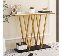 COSTWAY Table Console Effet Marbre - Style Scandinave Géométrique - 100 x 30 x 79 cm (L x l x H) Cadre en Métal Doré