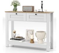 COSTWAY Table console en bois, table d'entrée étroite avec 2 tiroirs, table d'entrée 2 niveaux, table d'appoint pour l'entrée et le salon, dans la ferme