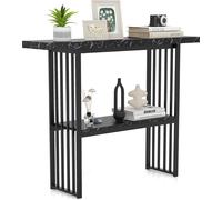 COSTWAY Table console étroite à 2 niveaux, table d'appoint aspect marbre, table d'entrée avec cadre métallique, 120 x 29,5 x 92,5 cm noir