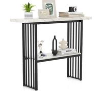 COSTWAY Table console étroite à 2 niveaux, table d'appoint aspect marbre, table d'entrée avec cadre métallique, 120 x 29,5 x 92,5 cm, noir + blanc