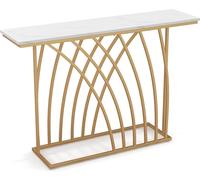 COSTWAY Table console étroite, table d'entrée aspect marbre, table d'appoint avec cadre métallique géométrique, table basse moderne 120 x 30 x 80 cm, pour salon, couloir, entrée