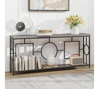 COSTWAY Table Console Industriel 180 cm, Console Meuble 2 Étagères, Cadre Métallique Robuste, Plateau Épaissi, Motif Géométrique, 180 x 30 x 80 cm(Noir)
