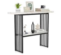 COSTWAY Table Console Marbre à 2 Niveaux Scandinave, Meuble d'Entrée Doré Cadre en Métal, Console Meuble pour Entrée, Salon, Chambre, Doré (Noir marbre) (Noir+Blanc marbre)