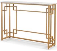 COSTWAY Table console marbre doré, table d'entrée étroite, table de couloir avec cadre métallique géométrique, table basse, table d'appoint 110 x 30 x 81 cm, pour salon, couloir, entrée