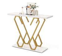 COSTWAY Table Console, Meuble d'Entrée avec Étagère, Design Géométrique Moderne, Cadre en Métal Doré, Kit Anti-Basculement Inclus, pour Entrée, Couloir, Salon, 100 x 30 x 80 cm (Doré)