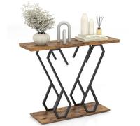 COSTWAY Table Console, Meuble d'Entrée avec Étagère, Design Géométrique Moderne, Cadre en Métal Doré, Kit Anti-Basculement Inclus, pour Entrée, Couloir, Salon, 100 x 30 x 80 cm (Marron Rustique)