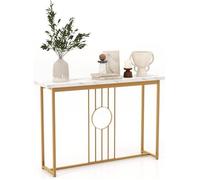 COSTWAY Table Console, Meuble d'Entrée Effet Marbre 120 x 30 x 80,5 CM (L x l x H)- Cadre en Métal Doré, Style Scandinave