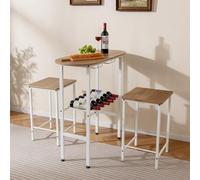 COSTWAY Table Cuisine avec Tabourets, Table de Cuisine 2 Personnes, 2 Porte-Bouteilles, Porte-Verres, Repose-Pieds Réglable, Cadre en Métal, Design Ovale pour Coin Petit-Déjeuner (Naturel)