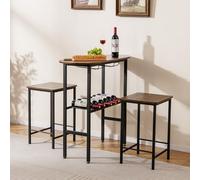 COSTWAY Table Cuisine avec Tabourets, Table de Cuisine 2 Personnes, 2 Porte-Bouteilles, Porte-Verres, Repose-Pieds Réglable, Cadre en Métal, Design Ovale pour Coin Petit-Déjeuner (Marron Rustique)