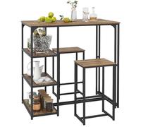 COSTWAY Table Cuisine avec Tabourets, Table de Cuisine 2 Personnes, 3 Étagères, Style Industriel, pour Petite Espaces, Appartement, Salon, Bar