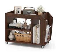 Costway Table D¿Appoint À 3 Niveaux Avec Roulettes Universelles - Etagère De Rangement En Bois 76 X 39,5 X 55 Cm Multicolore