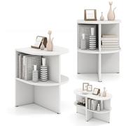 COSTWAY Table d’Appoint Demi-Ronde, Chevet de Lit Demi-Lune à 2 Niveaux, Étagères Ouvertes, Petite Table Basse pour Salon, Chambre, 38 X 38 X 48,5 CM, Blanc (1)