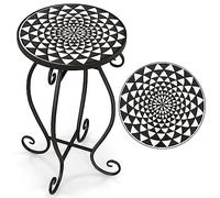 COSTWAY Table D’appoint Exterieur Jardin en Mosaïque, Table Bistro Ronde en Carreaux de Céramique Résistant aux Intempéries, Table Basse D'extérieur pour Balcon Piscine (Noir + Blanc)