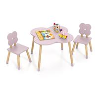 COSTWAY Table d'Activités en Bois Enfant 3+ Ans avec 2 Chaises en Forme de Fleur - Pieds en Bois de Pin Massif 60 x 60 x 44 cm