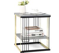 COSTWAY Table d'appoint 2 niveaux aspect marbre, table de chevet avec plateau amovible, table basse avec cadre métallique, moderne, 39 x 39 x 45cm