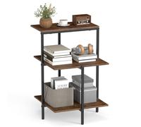 COSTWAY Table d'Appoint 3 Niveaux, Bout de Canapé Carré avec Étagères de Rangement Ouvertes, Table de Chevet Industrielle en Bois avec Cadre en Métal, pour Salon, Chambre, Petits Espaces